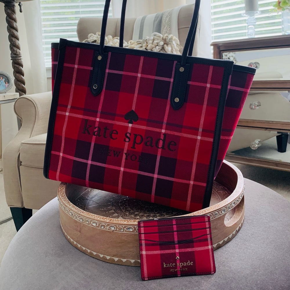 Kate Spade Ella plaid tote bundle